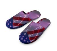 Canadian U.S.A Flag Thunderbolt Men's Cozy House Slippers Winter Warm Shoes with Anti-Slip Sole for Travel Indoor Outdoor