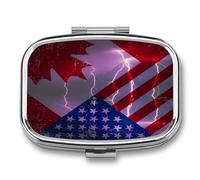 Canadian U.S.A Flag Thunderbolt Portable Pill Organizer with 2 Compartments Square Medicine Box Compact Travel Pharmacy Case