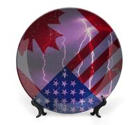 Canadian U.S.A Flag Thunderbolt Printed Ceramic Decorative Plate Chinese Style Bone Dish with Stand China Art Porcelain Plates