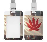 Canadian Weed Flag ID Badge Holder with Lanyard | Funny Vertical Name Tag Holder Card Protector for Nurse Office Business