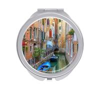 Canal Boat in Venice Italy Folding Make Up Mirror, Compact 2X/1X Magnification Mirror, Women Portable Travel Makeup Mirror 2.4 x 2.4 inch