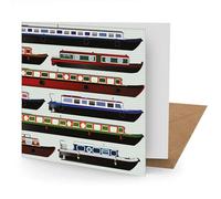 Canal Boats Greetings Card Suitable for Birthdays, Thank You, Any Occasion, 15 x 15 cms, Multi-Coloured
