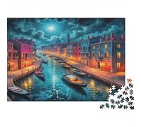 Canal Night View 1000 Piece Jigsaw Puzzle Paper for Adults Cityscape Evening Lights Puzzle Game for Family Home Decor Stress Relief 38x26cm/1000pcs