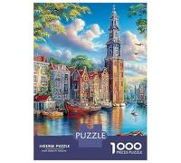 Canal Scene 1000 Pc Cardboard DIY Canal Town Puzzle Adults/Teens, Challenging Activity, Stress Relief, Vibrant Colours & Wall Decor 52x38cm/1000pcs