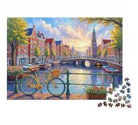 Canal Scene Amsterdam 1000 Piece S Sturdy Cardboard Classic Jigsaw Puzzle for Adults Kids Impossible Hard Game Decompression Wall Decoration 70x50cm/1000pcs