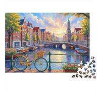 Canal Scene Amsterdam 1000 Pieces Puzzle for Adults Kids Colourful Amsterdam Canal View Decor Educational Gift Puzzle 38x26cm/1000pcs