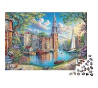 Canal Scene Puzzles for Adults 1000 Piece PuzzlesEuropean Town for Adults Educational Challenge Fun Activity for Home Beautiful Decoration Puzzle100% Recvcled Cardboard52x38cm/1000pcs