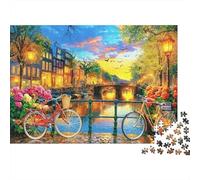 Canal Sunset Bicycle 1000 Piece Thick Cardboard Jigsaw Fresh Outdoor Puzzle for Beginner Puzzlers Relaxation Puzzle Party 70x50cm/1000pcs