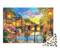 Canal Sunset Bicycle 1000 Pieces Puzzle for Adults Kids Colourful Evening Canal Bicycles Home Decor Decompression Puzzle 38x26cm/1000pcs