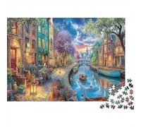Canal Town 1000 Piece Jigsaw Puzzle for Adults & Teens, Premium Cardboard, Canal Night, Mental Workout Entertainment, Stress Relief Meditation Tool for Home 38x26cm/1000pcs