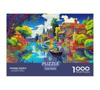 Canal Town Jigsaw Puzzles Puzzle for Adults Kids. 1000 Piece Colorful Reflections Impossible Challenge Toy Educational Game Home Decoration for Adults& Kids Age 14 Years Up 70x50cm/1000pcs