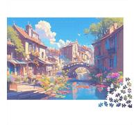 Canal Town Landscape 1000 Piece Extra-Thick Cardboard DIY Jigsaw for Family Lovers, Fun Challenging Game, Beautiful Wall Decoration, for All 38x26cm/1000pcs