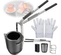 CANALHOUT 6kg Crucible Tongs Set for Melting Metal | 2-in-1 Lifting & Pouring Tong w/ Spouted Graphite Crucible, Ingot Mold & Gloves, for Metal Melting Jewelry Casting