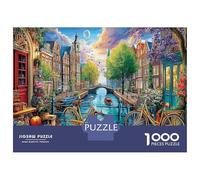 Canals of Amsterdam 1000 Pc Canal Town Eco-Friendly Paper Premium Jigsaw Puzzle for Adults Educational Decompression Game Wall Decoration Gift Idea 52x38cm/1000pcs