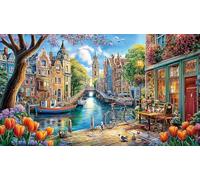 Canals-of-Amsterdam 1000 Piece Adult Jigsaws Fun Present & Activity for Home Educational Game Challenge Challenging Puzzles for Women, Gifts for Men 70x50/1000pcs