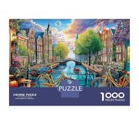 Canals of Amsterdam 1000 Piece Jigsaw Puzzle Canal Town in Bloom Decorative Paper Puzzle for Wall Art Display, Relaxing Family Activity 70x50cm/1000pcs