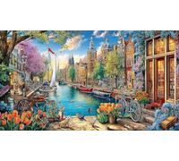 Canals of Amsterdam 1000 Piece Jigsaw Puzzle for Adults Kids - Impossible Hard Challenging Game Great Gift Idea 38x26/1000pcs