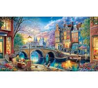 Canals of Amsterdam 1000 Pieces Recycled Paper Puzzle - Great Gift Idea Challenging Home Activity for Adults 38x52/1000pcs