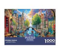 Canals of Amsterdam Jigsaw for Adults Educational: Bicycles by Canal in Town 1000 Piece Games for Home Decor 38x26cm/1000pcs
