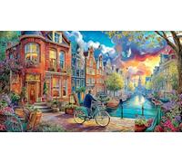 Canals-of-Amsterdam Recycled Paper Puzzle Game 1000 Piece Educational Game Challenge Fun Present & Activity for Home Great Gift Idea for Women, Gifts for Men 70x50/1000pcs