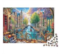 Canals of Amsterdam Thick Paper Bicycles in Amsterdam-style Canal Jigsaw Puzzle Bundle Interactive Gift for Seniors 38x26cm/1000pcs