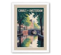 Canals of Amsterdam Vintage Framed Wall Art Print A1 (84.1×59.4cm) White, Wall Decor for Living Room, Bedroom, Office & Home, Ready to Hang, Art Gift