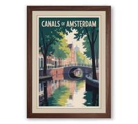 Canals of Amsterdam Vintage Framed Wall Art Print A2 (59.4×42cm) Walnut, Wall Decor for Living Room, Bedroom, Office & Home, Ready to Hang, Art Gift