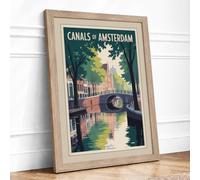 Canals of Amsterdam Vintage Framed Wall Art Print A3 (42×29.7cm) Oak, Wall Decor for Living Room, Bedroom, Office & Home, Ready to Hang, Art Gift