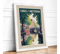 Canals of Amsterdam Vintage Framed Wall Art Print A3 (42×29.7cm) White, Wall Decor for Living Room, Bedroom, Office & Home, Ready to Hang, Art Gift