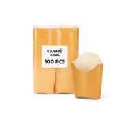 Canape King 100pcs French Fries Box | Disposable Paperboard 8 x 13cm Fast Food Takeaway | Grease Resistant Charcuterie Cups for Snacks Popcorn Chips Take Out Snack Box