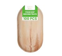 Canape King 100x Disposable Palm Leaf Serving Trays - Oval Large (55 x 30 cm) Wooden Serving Platters - 100% Biodegradable and Eco-Friendly Charcuterie Board for Wedding, Party & Picnic