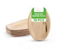 Canape King 10x Disposable Palm Leaf Serving Trays - Oval Large (41.5 x 27.5 cm) Wooden Serving Platters - 100% Biodegradable and Eco-Friendly Charcuterie Board for Wedding, Party & Picnic