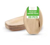 Canape King 20x Disposable Palm Leaf Serving Trays - Oval Large (34 x 23 cm) Wooden Serving Platters - 100% Biodegradable and Eco-Friendly Charcuterie Board for Wedding, Party & Picnic