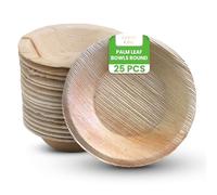 Canape King 25 pcs Disposable Palm Leaf Bowls | Eco-Friendly 7.8'' (20cm) Round Dessert Serving Bowl | Biodegradable Wooden Bowl for Hot & Cold Food | Heavy-Duty Salad Bowls
