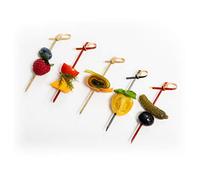 Canape King Bamboo Knot Toothpicks | 100 Pcs Cocktail Sticks with Looped Knot 15cm Mini Toothpicks | Eco-Friendly Skewers for Appetizers, Cocktail Drinks, Garnish Accessory & Party Supplies (Green)