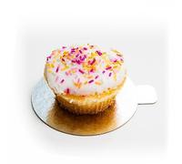 CANAPE KING Card Cake Boards - Eco Friendly Double Sided Mini Foil Card Dessert Cupcakes Mousse Rectangle Display Base - For Party Dinner Catering Wedding (50, Round with tab (8cm))