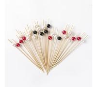 Canape King Cocktail Sticks - Bamboo Glass Bead Sparkle Skewers Fruit Toothpicks - Fancy Food Skewers for Appetizers Drinks Party Supplies Decorative Picks (Gunmetal Grey - 10cm (100 pcs))