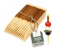 CANAPE KING Kuromoji Bamboo Skewers - 100x Disposable Black Willow Fruit Sticks Reusable Drink Stirrers Wooden Cocktail Stick (6cm) - for Parties Dinner Catering