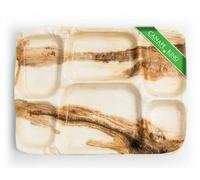 Canape King Palm Leaf Disposable Thali Plates 50 Pcs - 100% Natural and Biodegradable Food Serving Dinner Compartment Plates (35x25cm) - for BBQ Picnic Christmas Party Indian Nacho