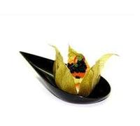 Canape King Plastic Teardrop Dish - Black Reusable Mini Plates - Elegant Serving Bowls for Sushi, Appetizers & Desserts - Stylish Plastic Tableware for Catering, Weddings, Buffets & Parties (50)