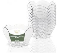 Canape King Reusable Plastic Bowl - 60ml Clear Flower-Shaped Dessert Cups - Mini Party Cups, Tasting Cups & Shot Glasses for Weddings, Catering & Celebrations (50)