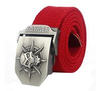 Canarea Unisex Fabric Belt Ratchet Automatic Belt Fashion Skull for Men Women Youth Denim Belt Canvas Fabric Belt Length 120 cm, red, 125 cm