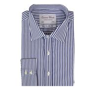 Canarie Shirts - Men's Formal Navy Blue Bengal Stripe Shirt | 100% Cotton, Easy Iron Finish | Classic Collar, Regular Fit | Button Cuff | Machine Washable (UK, Neck, 18 Regular)