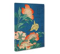 Canary And Peony By Katsushika Hokusai Asian Japanese Canvas Wall Art Print Ready to Hang, Framed Picture for Living Room Bedroom Home Office Décor, 30x20 Inch (76x50 cm)