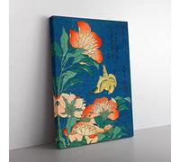 Canary And Peony By Katsushika Hokusai Asian Japanese Canvas Wall Art Print Ready to Hang, Framed Picture for Living Room Bedroom Home Office Décor, 50x35 cm (20x14 Inch)