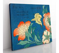 Canary and Peony by Katsushika Hokusai Asian Japanese Canvas Wall Art Print Ready to Hang, Framed Picture for Living Room Bedroom Home Office Décor, 50x50 cm (20x20 Inch)