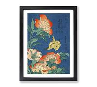 Canary And Peony By Katsushika Hokusai Asian Japanese Framed Wall Art Print, Ready to Hang Picture for Living Room Bedroom Home Office Décor, Black A2 (64 x 46 cm)