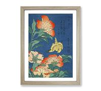 Canary And Peony By Katsushika Hokusai Asian Japanese Framed Wall Art Print, Ready to Hang Picture for Living Room Bedroom Home Office Décor, Oak A2 (64 x 46 cm)
