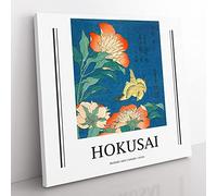 Canary And Peony By Katsushika Hokusai Exhibition Museum Asian Japanese Canvas Wall Art Print Ready to Hang, Framed Picture for Living Room Bedroom Home Office Décor, 35x35 cm (14x14 Inch)