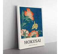 Canary And Peony By Katsushika Hokusai Exhibition Museum Asian Japanese Canvas Wall Art Print Ready to Hang, Framed Picture for Living Room Bedroom Home Office Décor, 60x40 cm (24x16 Inch)